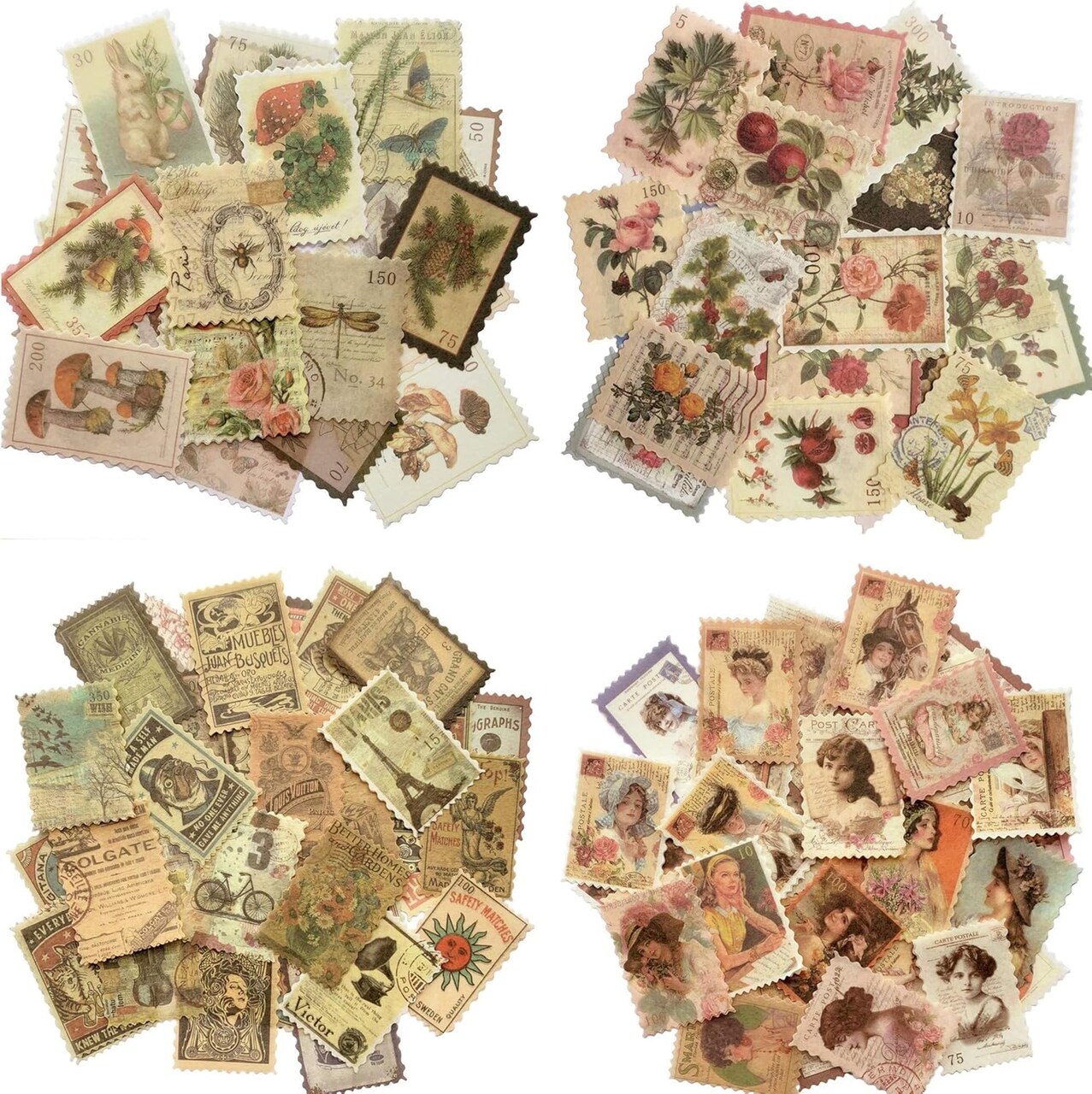 240pcs Aesthetic Vintage Postage Stamp Stickers (4 Collections 240pcs) 7.9 x 6.5 x 1.4 inches